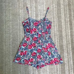 Vintage Romantic Peony Garden Floral Wide Short Romper Jumpsuit